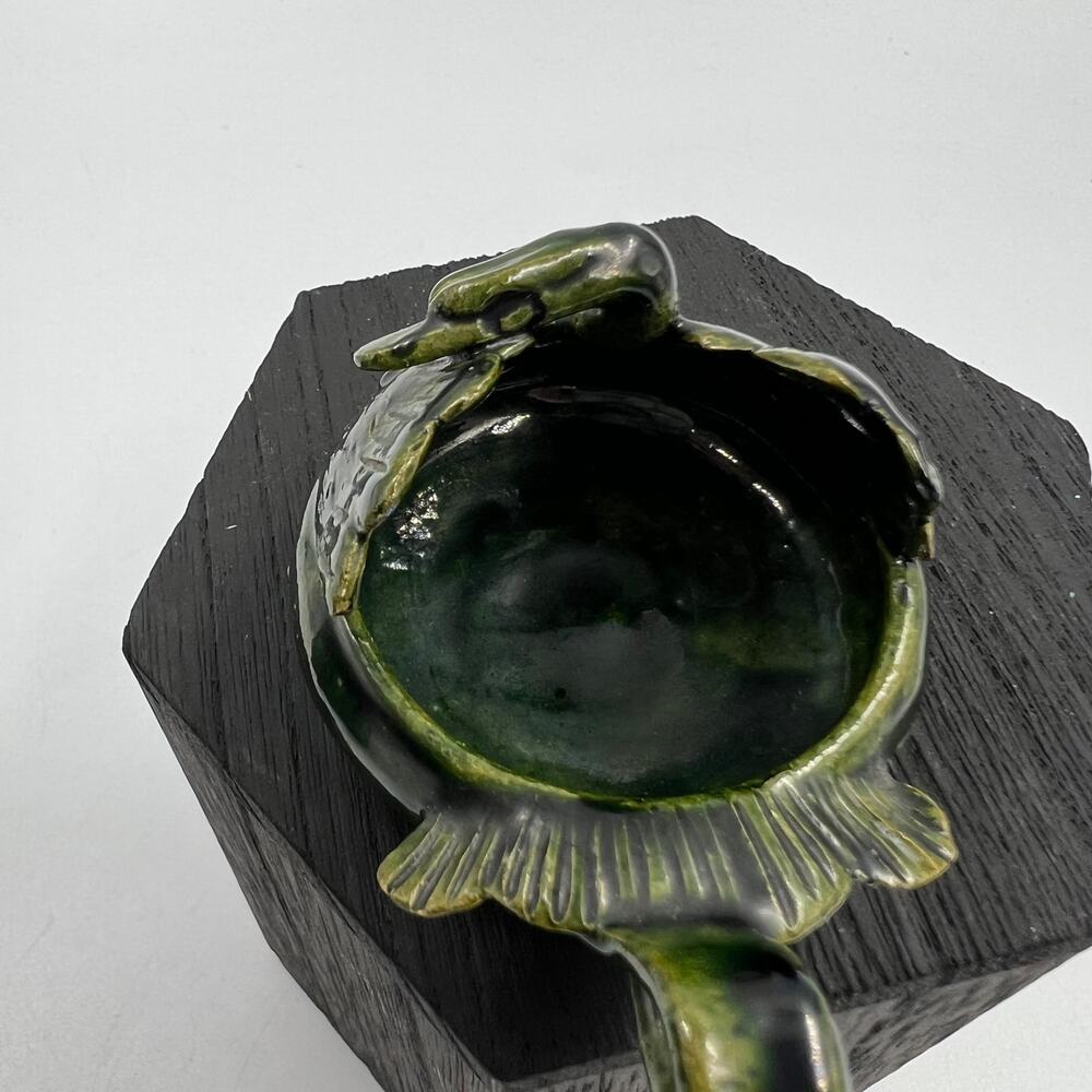 Vintage Small Handmade Ceramic Green Glazed Swan Trinket Jewelry Dish Handle - Picture 8 of 11